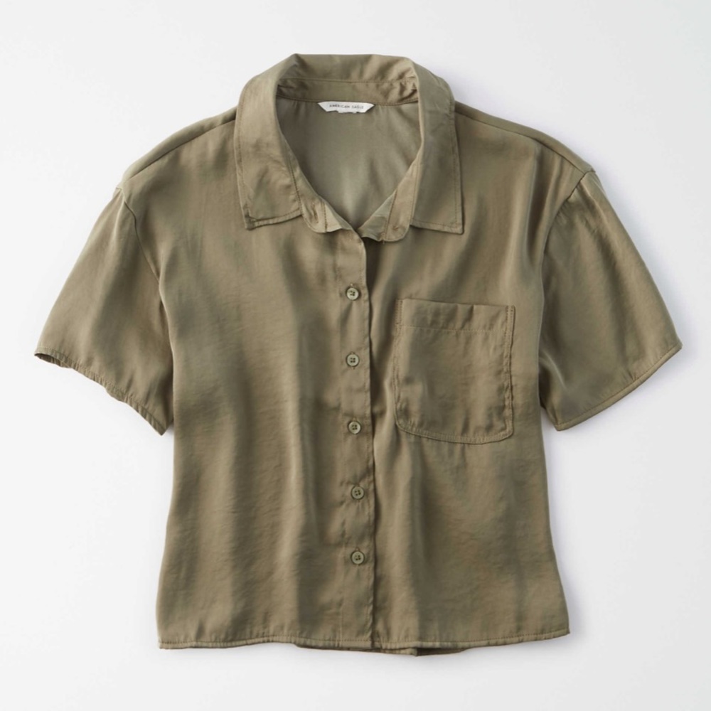 AE Silky Short Sleeve Button Down Top